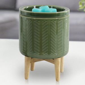 Better Homes & Gardens Electric Green Etched Ceramic Wax Warmer with Wood Stand